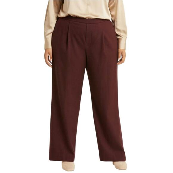 Vince Flannel Wool Blend Pull On Wide Leg Pant in Deep Wine (Altered) - Picture 1 of 7